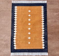 Minimalist Handmade Yellow Cotton Dhurrie For Living Room